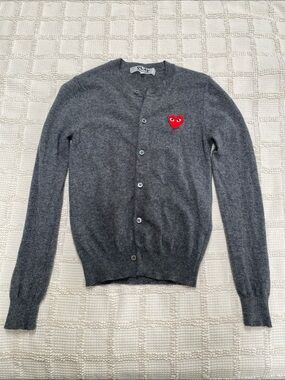 Comme Des Garcons Play charcoal grey knit wool cardigan button down size S